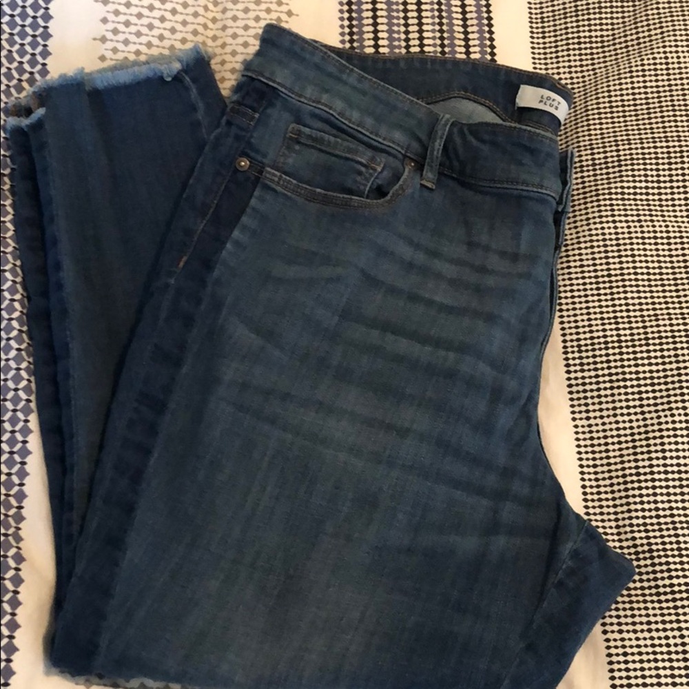 Loft Plus ripped hem tuxedo stripe ankle jean